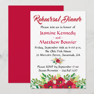 Invitación Cena de Ensayo de Flores Rojas Florales Burgundy