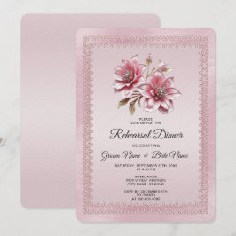 Invitación Cena de Ensayo de Flores Rosadas Modernas
