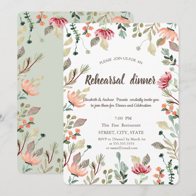 Invitación Cena de ensayo de flores silvestres chic I (Anverso / Reverso)