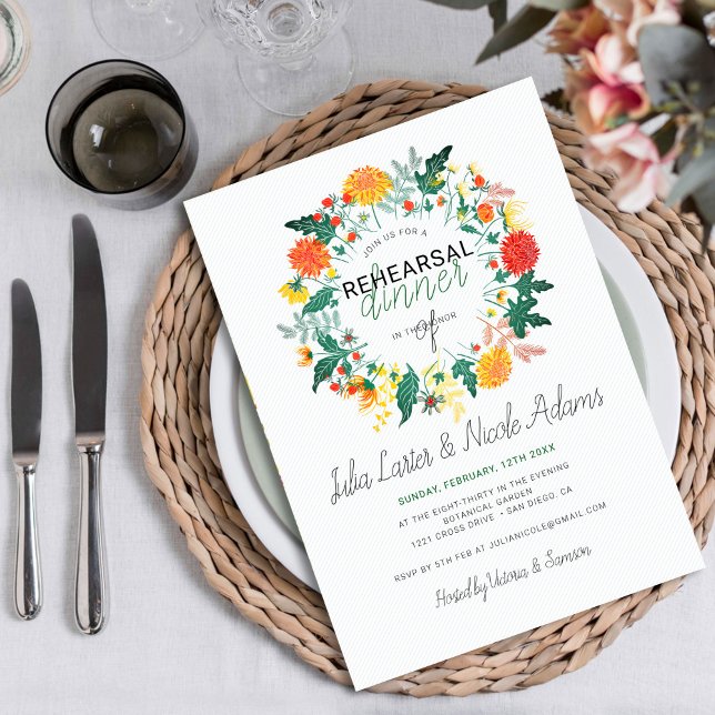 Invitación Cena de ensayo de flores silvestres de dalia de pr (Subido por el creador)