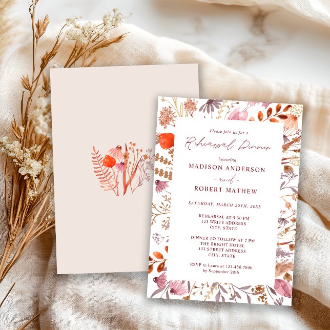 Invitación Cena de Ensayo de Flores Silvestres Rústicas Boho  (Subido por el creador)