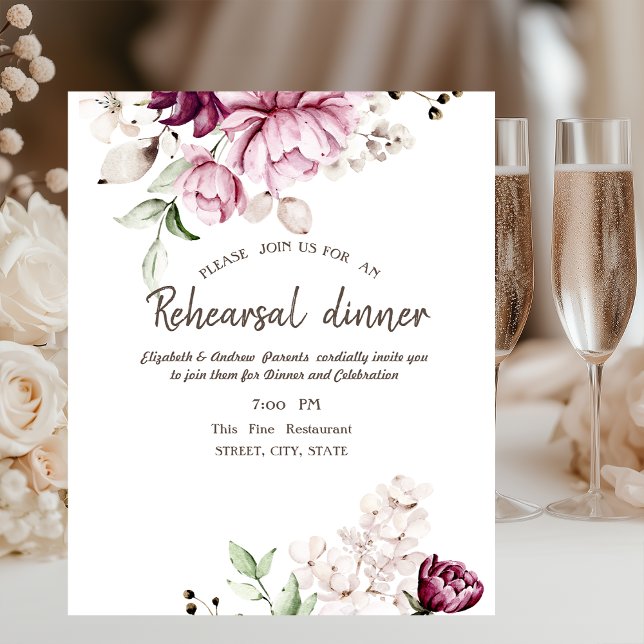 Invitación Cena de ensayo de flores violetas de acuarela (Subido por el creador)