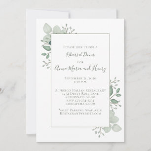 Invitación Cena de Ensayo de Foliage Verde de Eucalipto