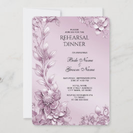 Invitación Cena de ensayo de follaje floral rosa