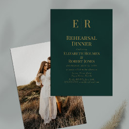 Invitación Cena de Ensayo de Foto de Monograma Verde Esmerald