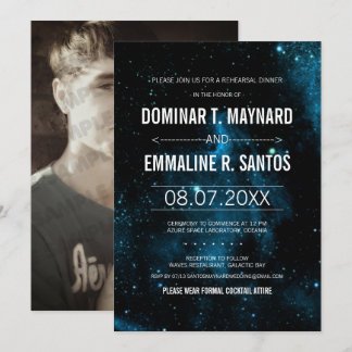 Invitación Cena de ensayo de fotogalaxia azul