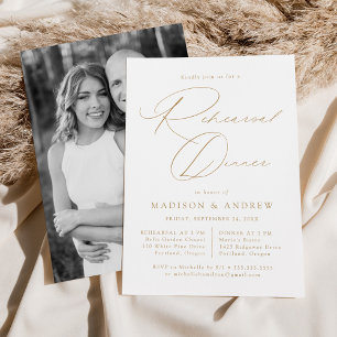 Invitación Cena de ensayo de fotos con elegante letra dorada