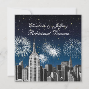 Invitación Cena de ensayo de fuegos artificiales de la siluet