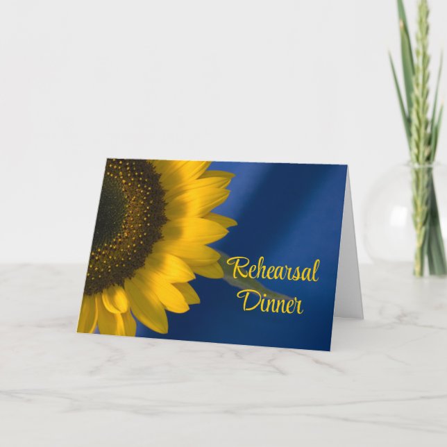 Invitación Cena de ensayo de girasol en Boda azul (Anverso)