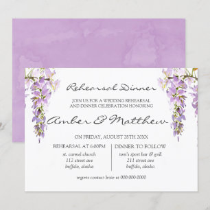 Invitación Cena de ensayo de glicinia de lavanda púrpura
