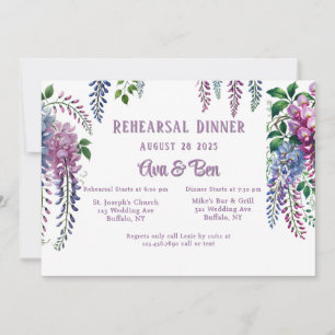Invitación Cena de ensayo de glicinia morada y rosa de bonito