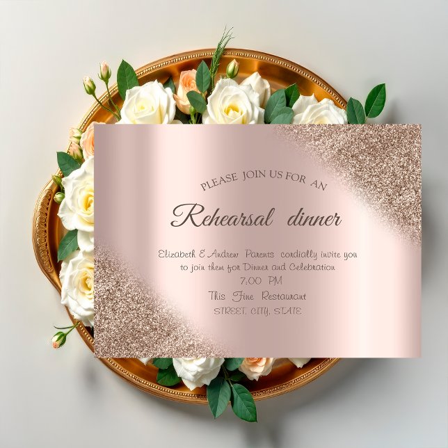 Invitación Cena de ensayo de glitter Ombre Rosa Dorado Elegan (Subido por el creador)