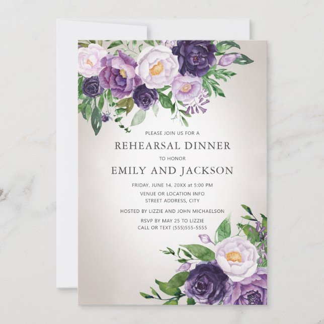 Invitación Cena de ensayo de gris de lavanda púrpura (Anverso)