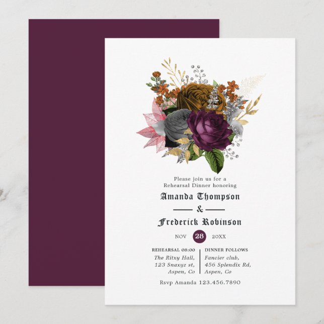 Invitación Cena de ensayo de Halloween para Naranjas y ciruel (Anverso / Reverso)