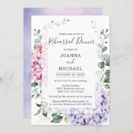 Invitación Cena de ensayo de hidrangea azul claro y eucalipto