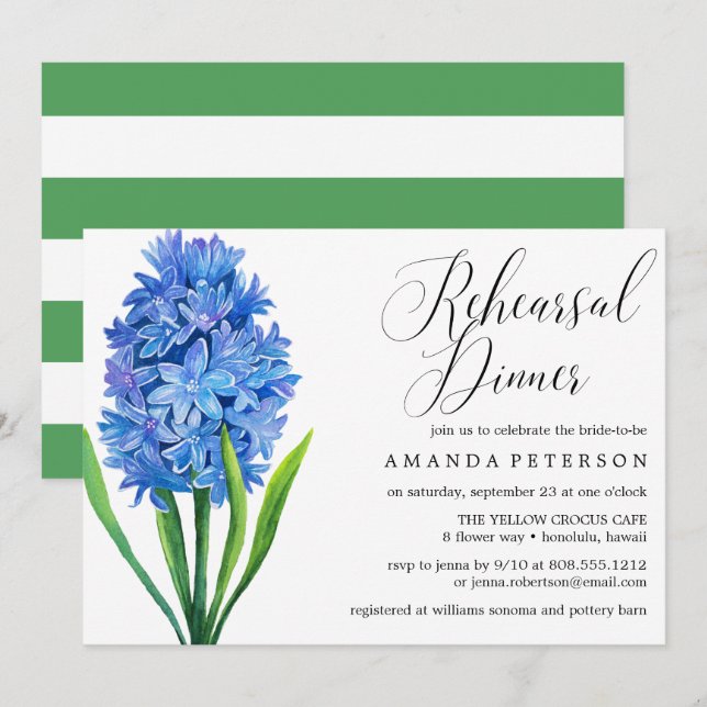 Invitación Cena de ensayo de hidrangea azul de flores de moda (Anverso / Reverso)