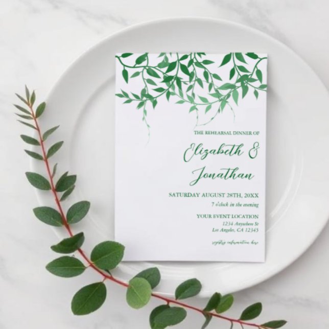 Invitación Cena de ensayo de hojas botánicas rusticas (Subido por el creador)