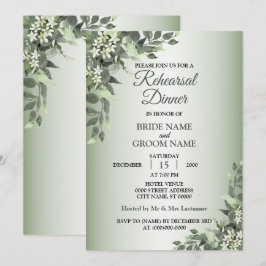 Invitación Cena de Ensayo de Hojas de Floral Verde Campestre