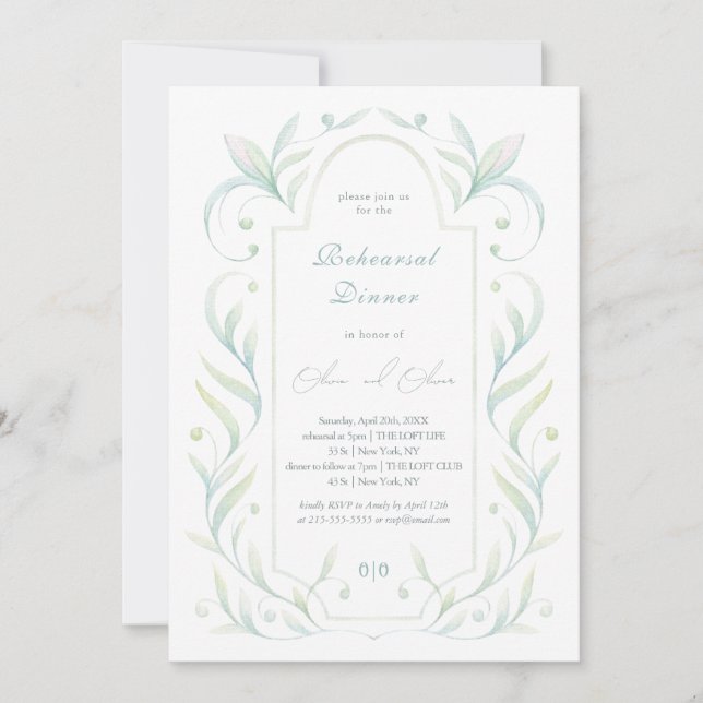 Invitación Cena de ensayo de hojas verdes (Anverso)