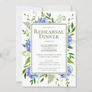 Invitación Cena de ensayo de Hydrangeas azules