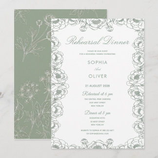 Invitación cena de ensayo de jardín floral francés verde salv