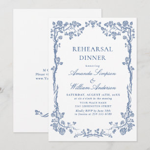 Invitación Cena de ensayo de jardín francés azul polvoriento 