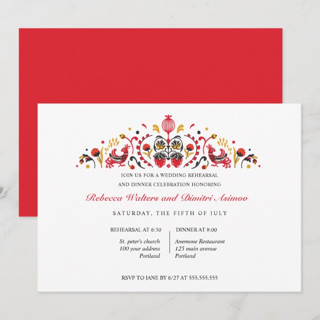 Invitación Cena de ensayo de Khokhloma de arte folclórico rus (Anverso / Reverso)