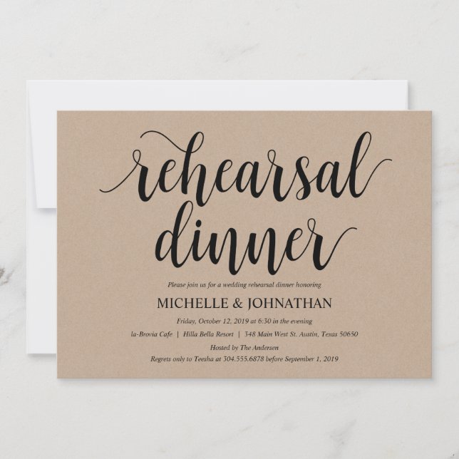 Invitación Cena de ensayo de kraft ruso invita a Boda (Anverso)