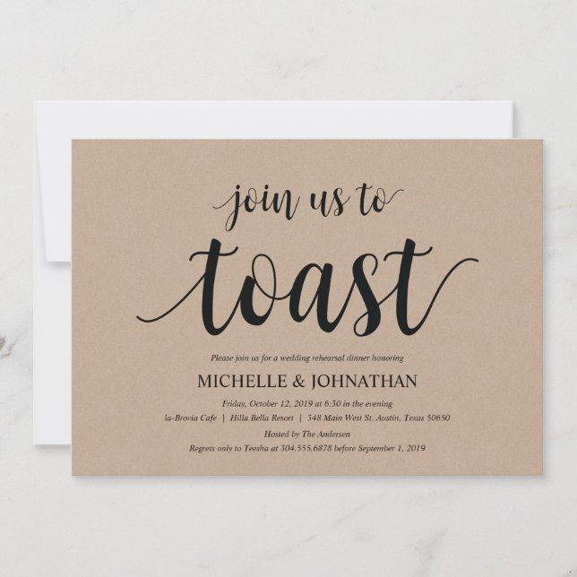 Invitación Cena de ensayo de kraft ruso invita a Boda (Anverso)