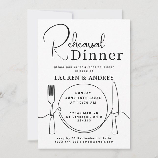 Invitación Cena de ensayo de la boda (Anverso)