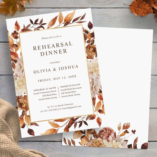 Invitación Cena de ensayo de la boda de otoño (Elegant Fall Floral Wedding Rehearsal Dinner Invitation by Painted Paperie
)