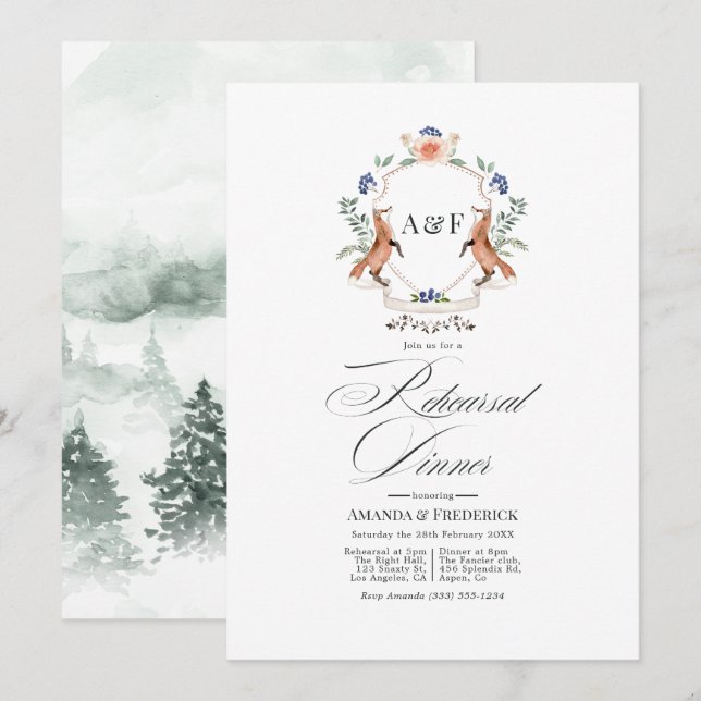 Invitación Cena de ensayo de la Cresta de Laurel del Bosque d (Anverso / Reverso)