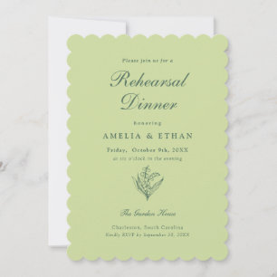 Invitación Cena de Ensayo de la Flor de Lis Verde Pistacho