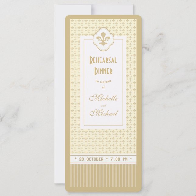 Invitación Cena de ensayo de la flor de oro estilo boleto (Anverso)