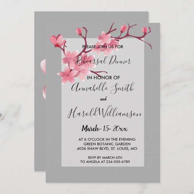 Invitación Cena de ensayo de la floración del cerezo (Anverso / Reverso)