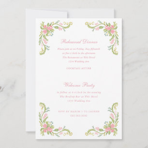 Invitación Cena de Ensayo de la Frontera Floral Rococó Ornata