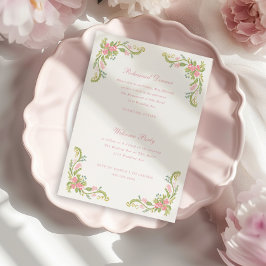 Invitación Cena de Ensayo de la Frontera Floral Rococó Ornata