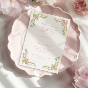 Invitación Cena de Ensayo de la Frontera Floral Rococó Ornata
