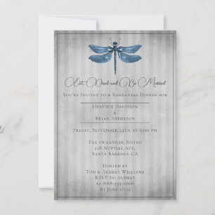 Invitación Cena de ensayo de la libélula con joyas azules