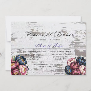 Invitación Cena de ensayo de la Marina Borgoña Rosa Peony