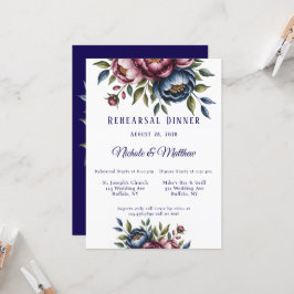 Invitación Cena de ensayo de la Marina Borgoña y Rubor Peony