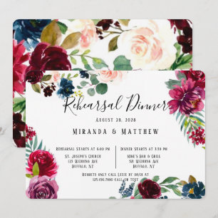 Invitación Cena de ensayo de la marina borgoñona Rubor Peony