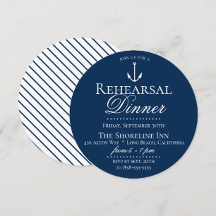 Invitación Cena de ensayo de la Marina Náutica de Moda Preppy