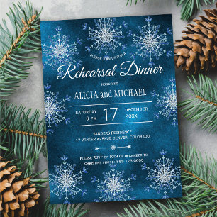 Invitación Cena de ensayo de la marina plateada con copos de