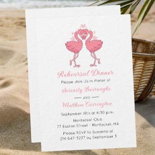 Invitación Cena de ensayo de la playa del flamenco rosa tropi