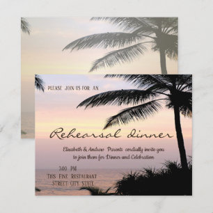 Invitación Cena de ensayo de la puesta de sol de las palmeras