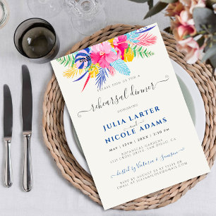 Invitación Cena de ensayo de la selva tropical rosa azul mari