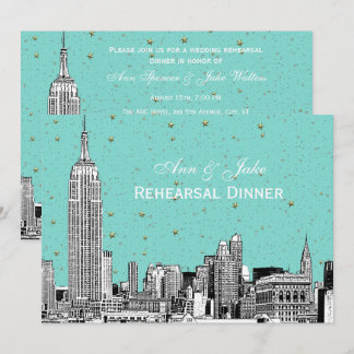 Invitación Cena de ensayo de la silueta de la ciudad de Nueva