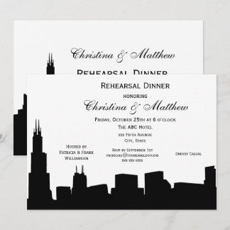 Invitación Cena de ensayo de la silueta negra del horizonte d