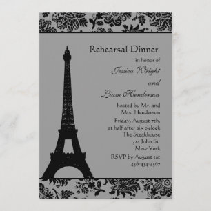 Invitación Cena de ensayo de la torre Eiffel Damask